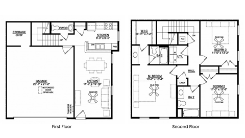 Floor plan for 3 beds, 2.5 baths, 1386 sqft